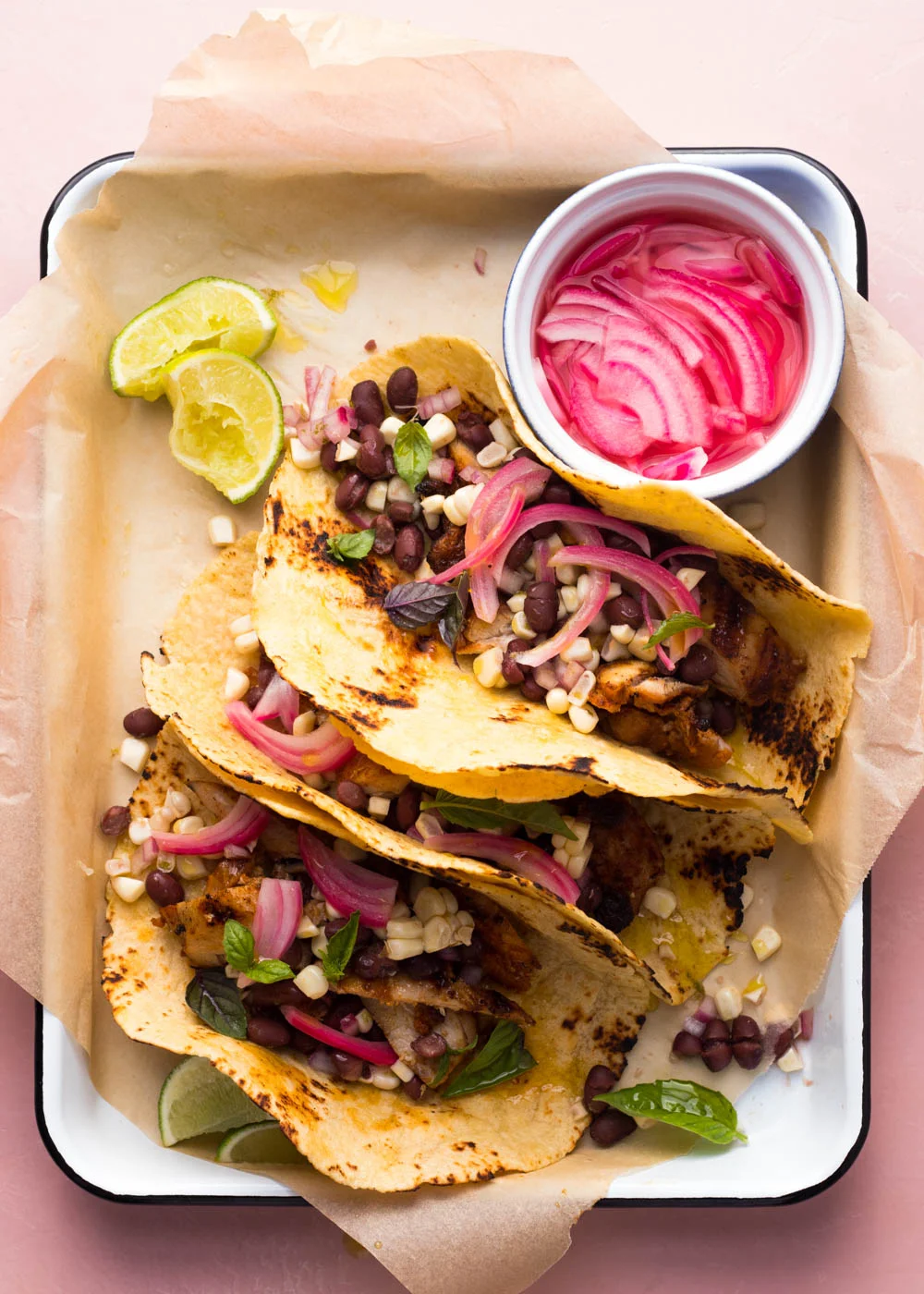 Chicken Tacos with Corn and Black Bean Salsa 