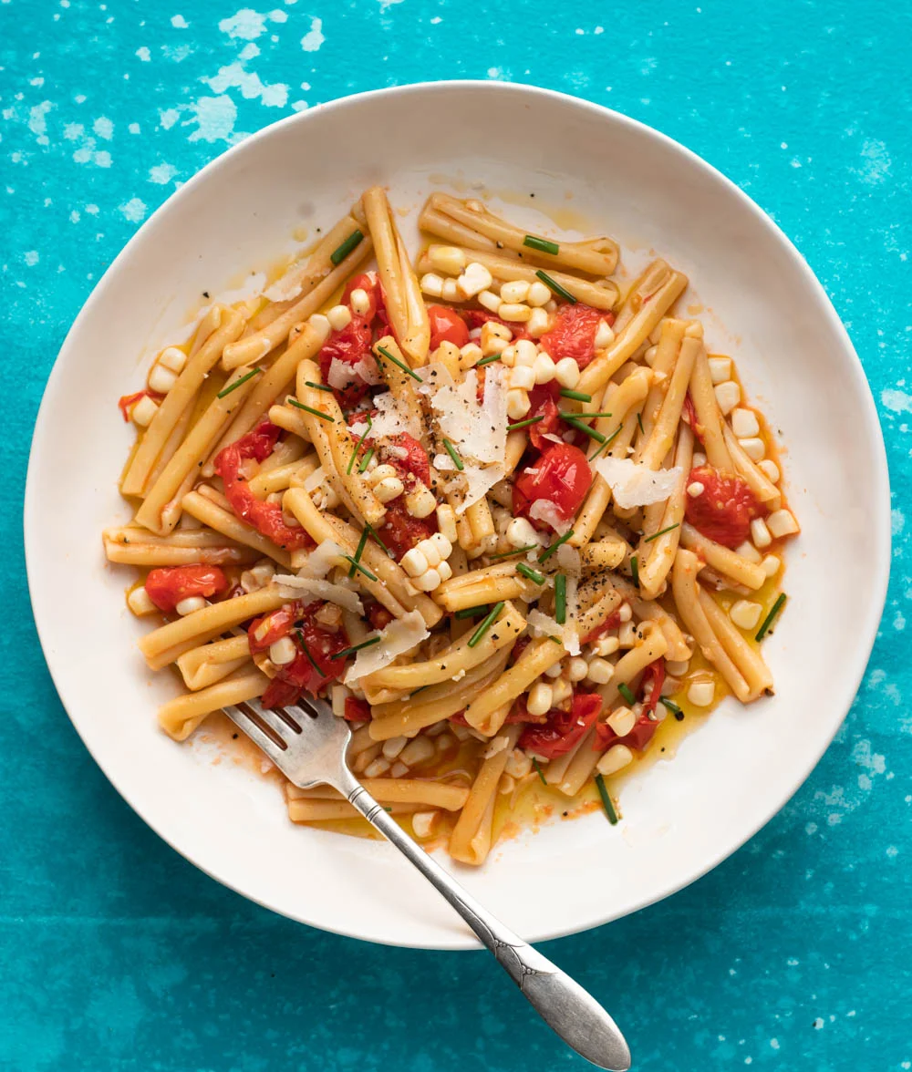 Corn and Blistered Tomato Pasta 