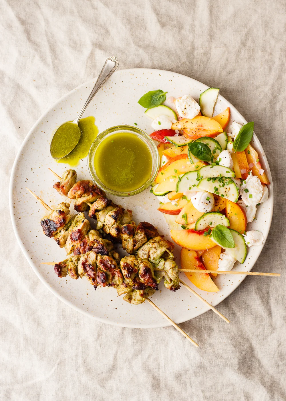 Grilled Chicken Skewers with a Peach and Mozzarella Salad 
