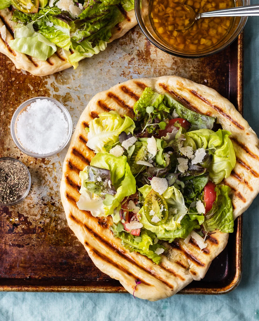 Grilled Flatbread Topped With Crunchy Salad 