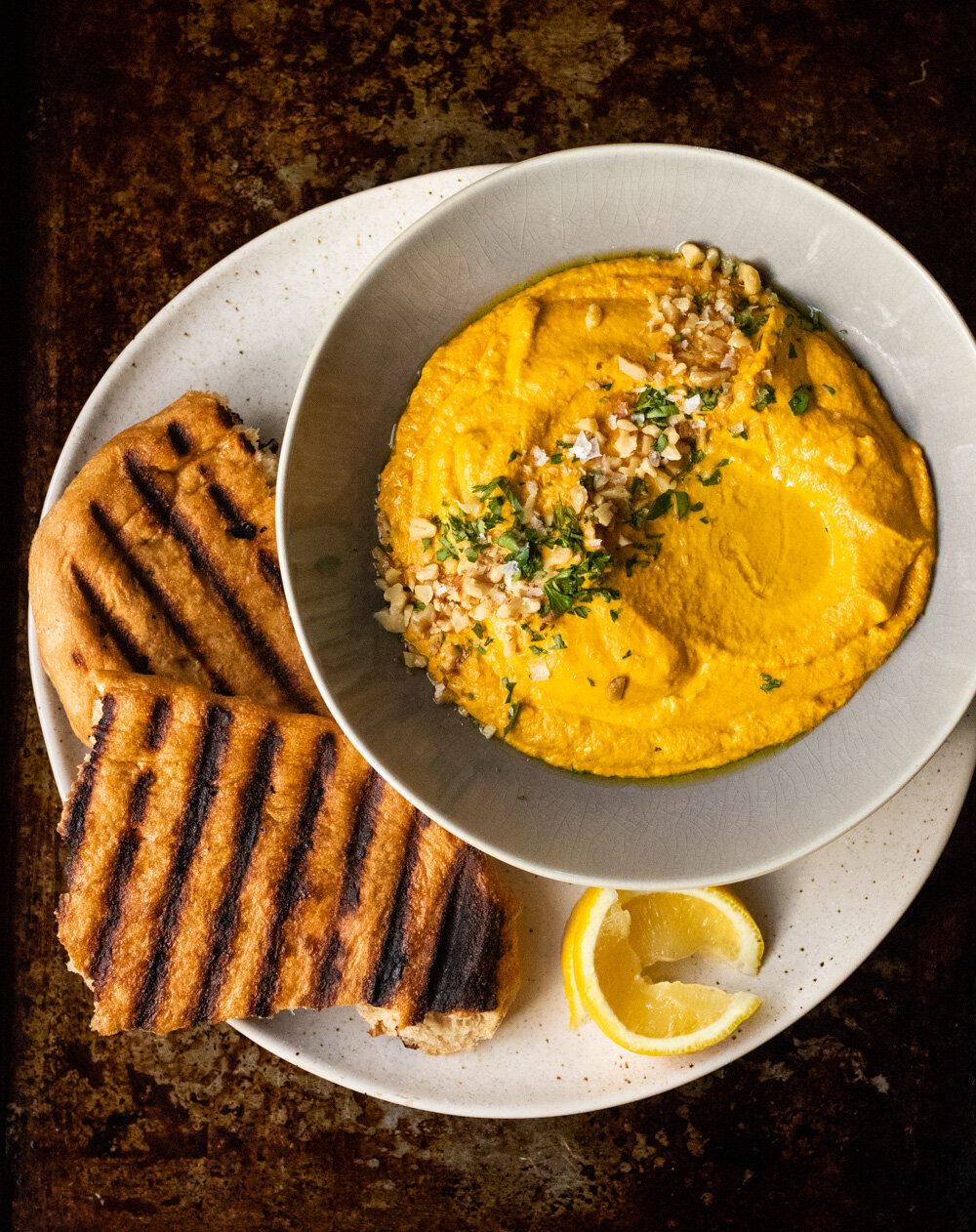 Carrot and Walnut Spread with Grilled Pita
