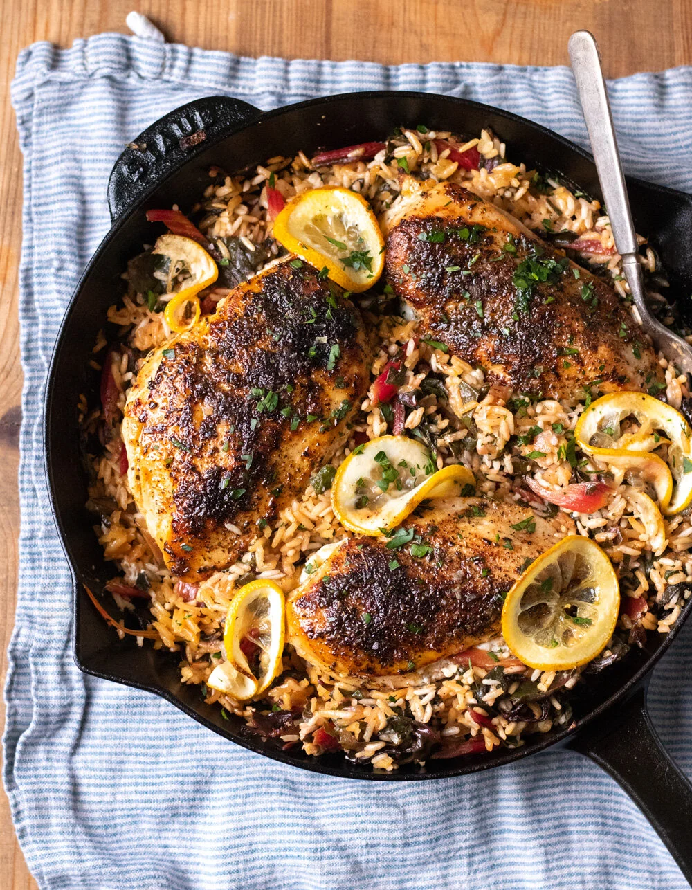 One Pan Goat Cheese Stuffed Chicken and Rice 