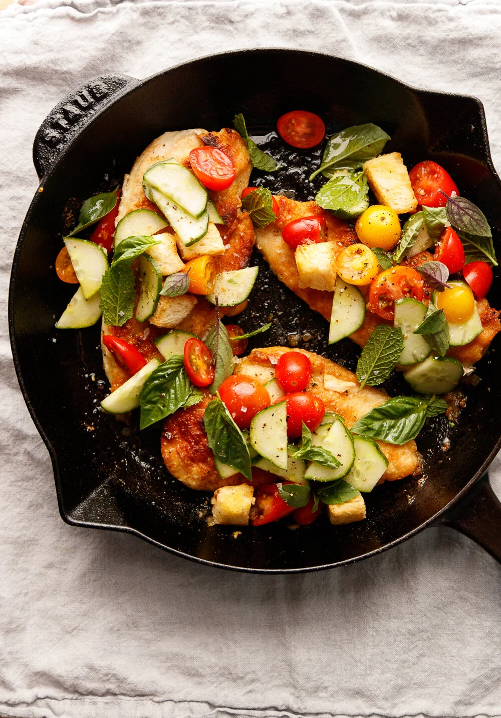 Chicken Piccata with an Herby Bread Salad 