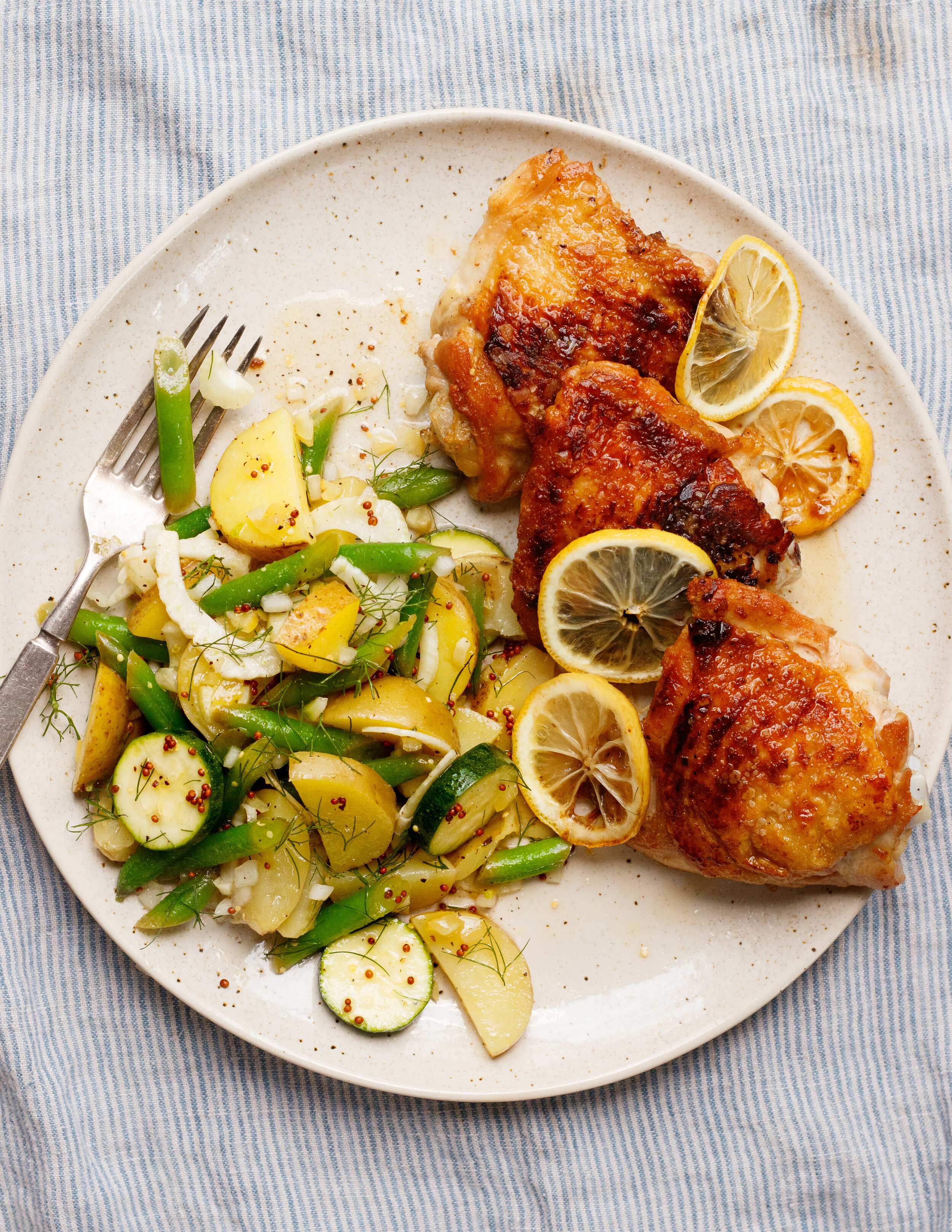 Crispy Chicken Thighs with a Whole Grain Mustard Potato Salad 