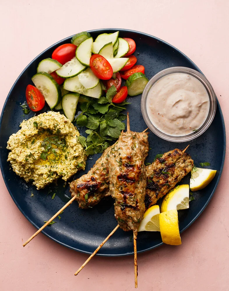 Turkey Kofta with Pistachio Feta and Harrisa Yogurt 