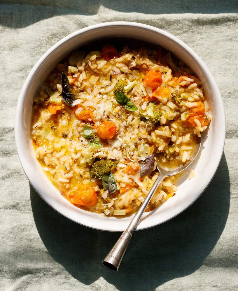Vegetable Risotto with Tomatoes, Zucchini, and Broccoli 