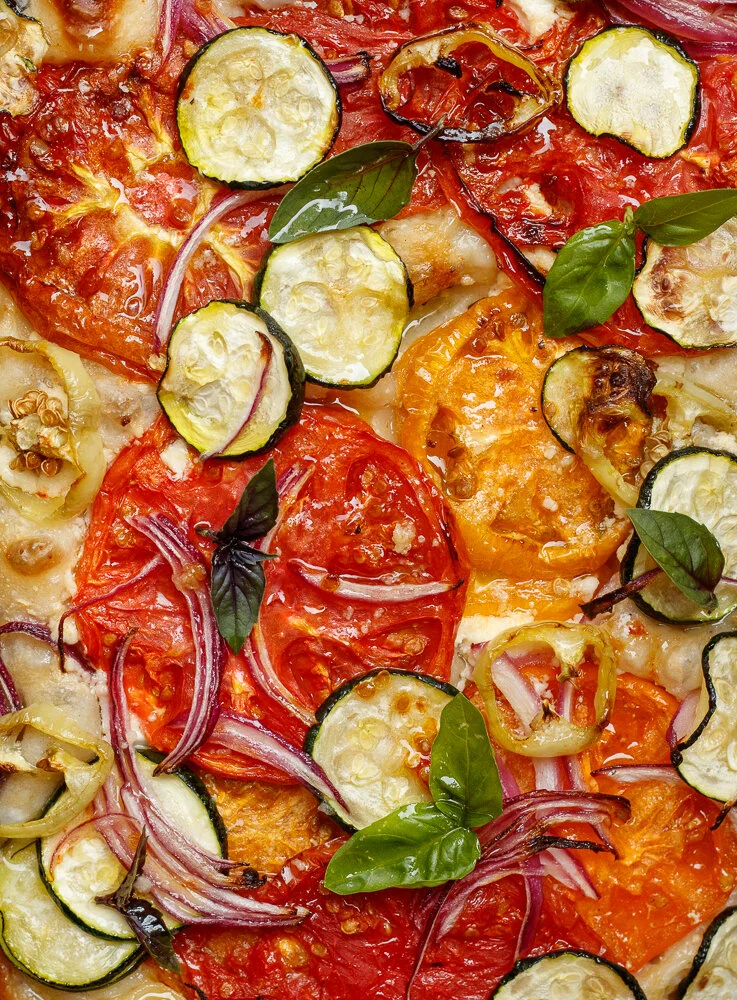 Sicilian Pizza with Roasted Tomatoes and Zucchini 