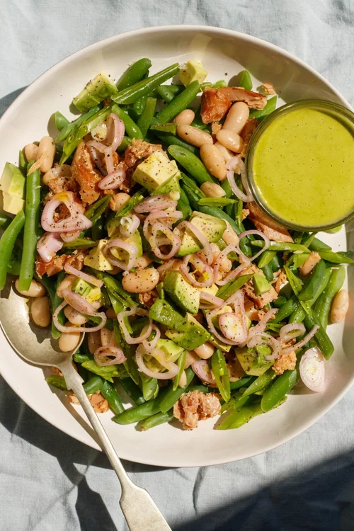 White Bean and Tuna Salad with Green Beans, Avocado, and a Basil