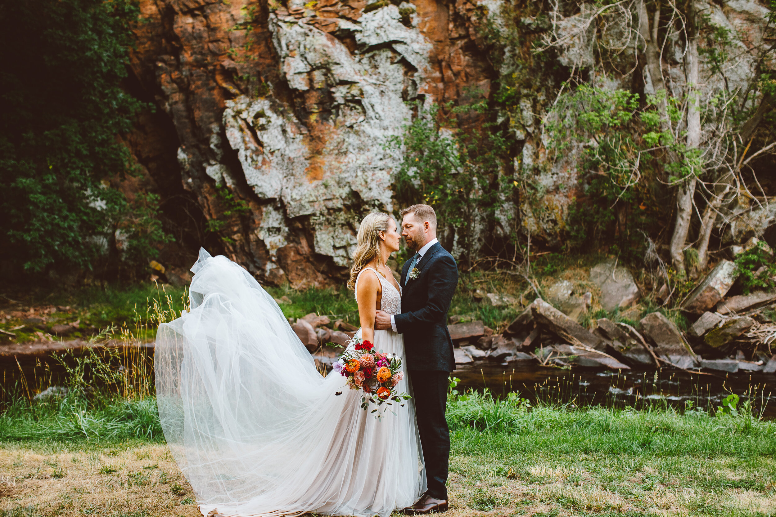 Bride and groom at Riverbend Lyons, Colorado