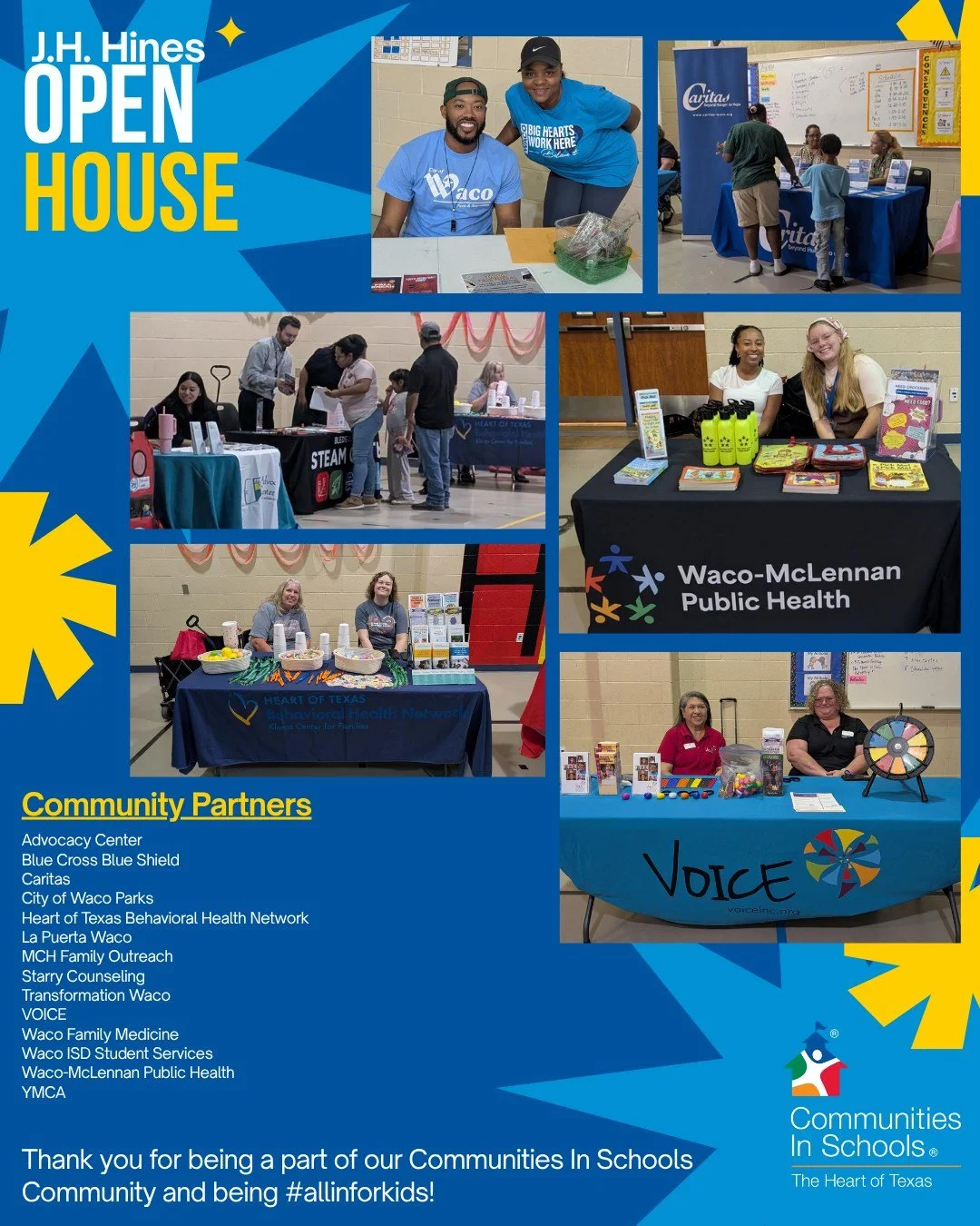 We are better when we work together. 

Site Coordinator, Ms. Erin called some of our favorite people to share resources with families at the recent @wacoisd Open House at J.H. Hines Elementary School. 

Love our Waco family! @advocacywaco @bcbstx @ca