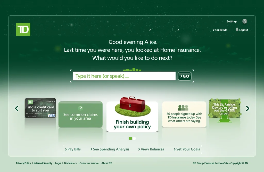 TD Bank - Home (Returning User at night)