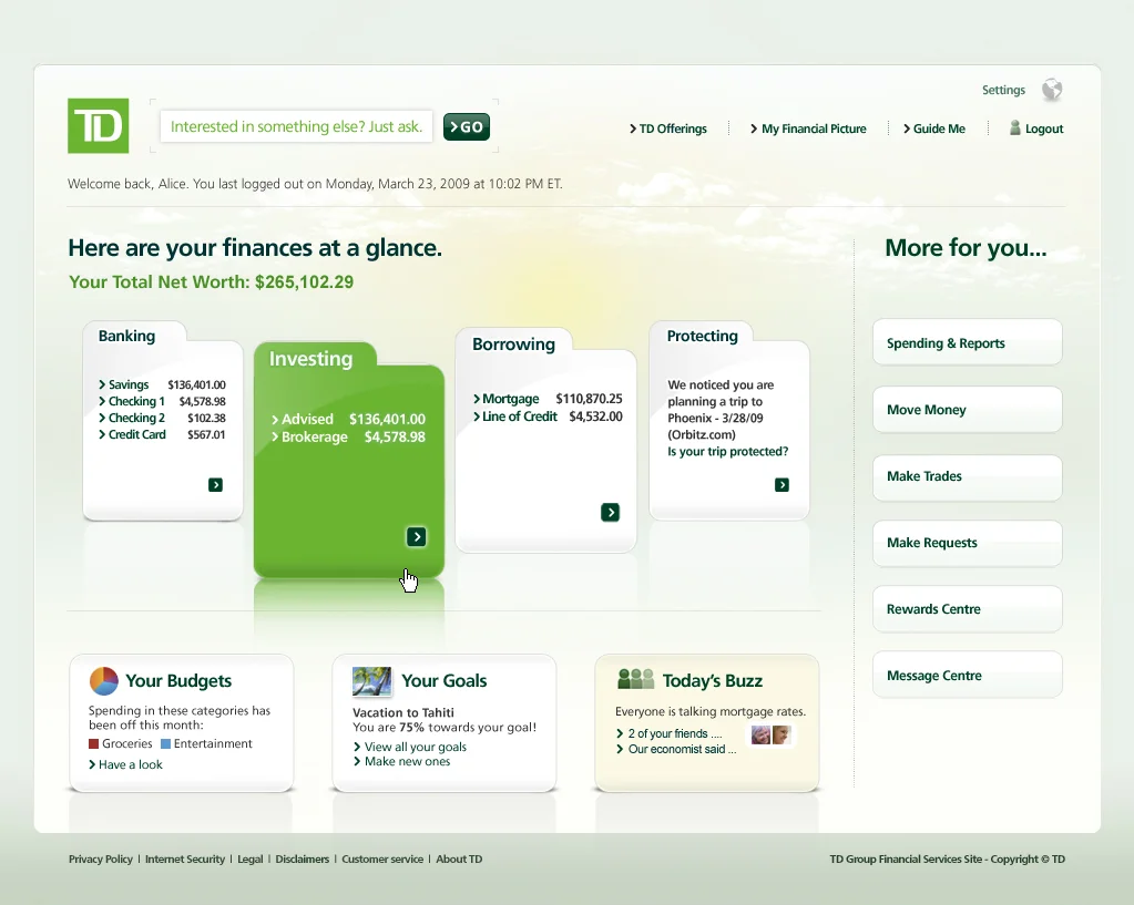 TD Bank - Account Overview Pg