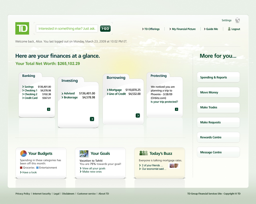 TD Bank - Account Overview Pg