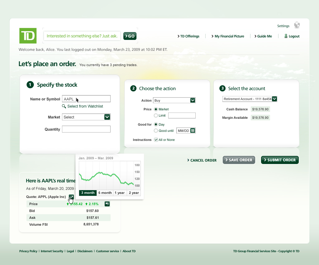 TD BANK - Place An Order Pg