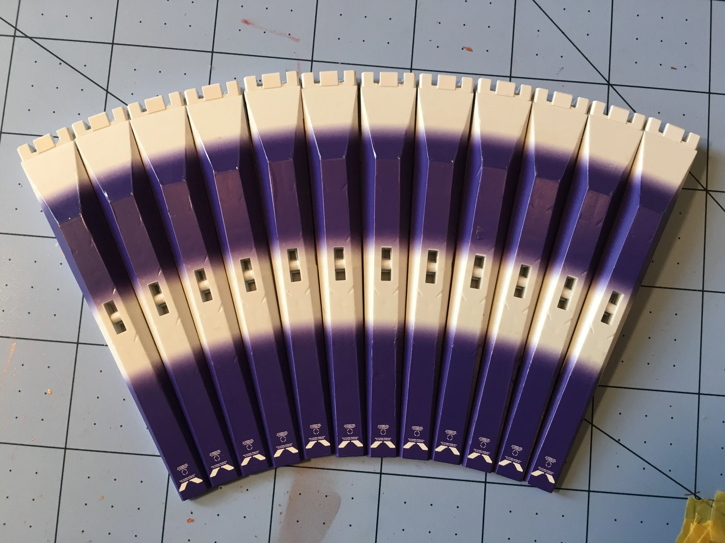 Fin funnels with all purple decals applied