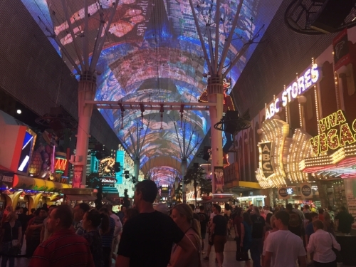 This is on Freemont Street. Above is a giant digital board that does a really impressive show every hour!