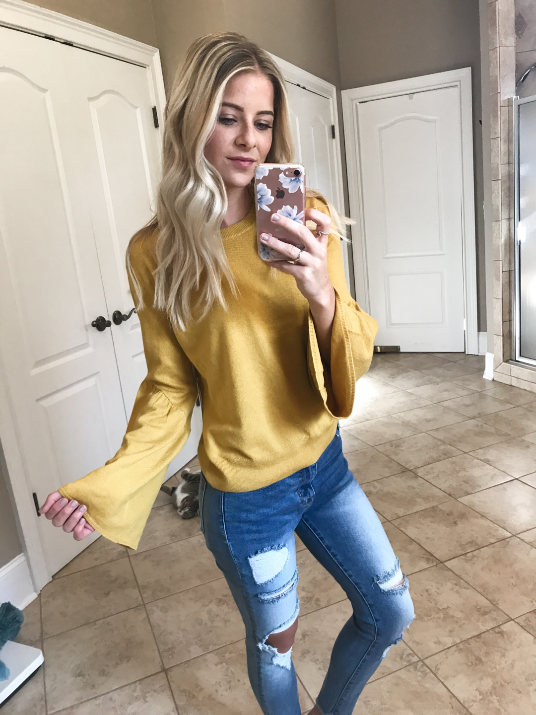 Yellow Bell Sleeve Sweater - Small