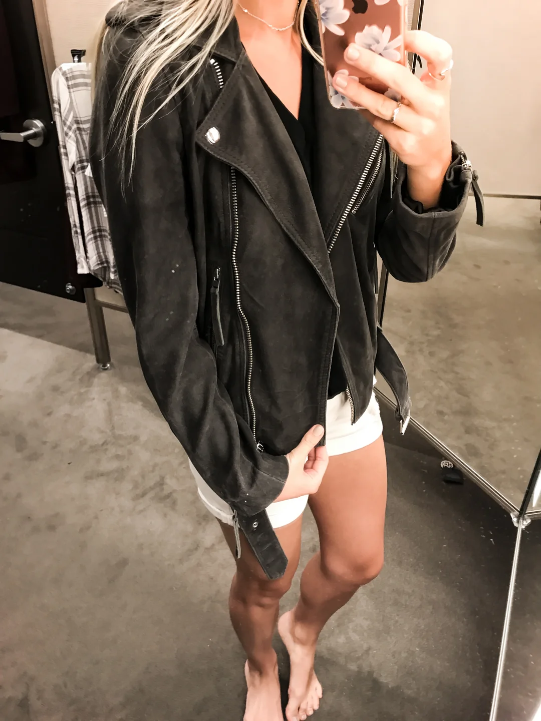 Grey Suede Moto Jacket - Small