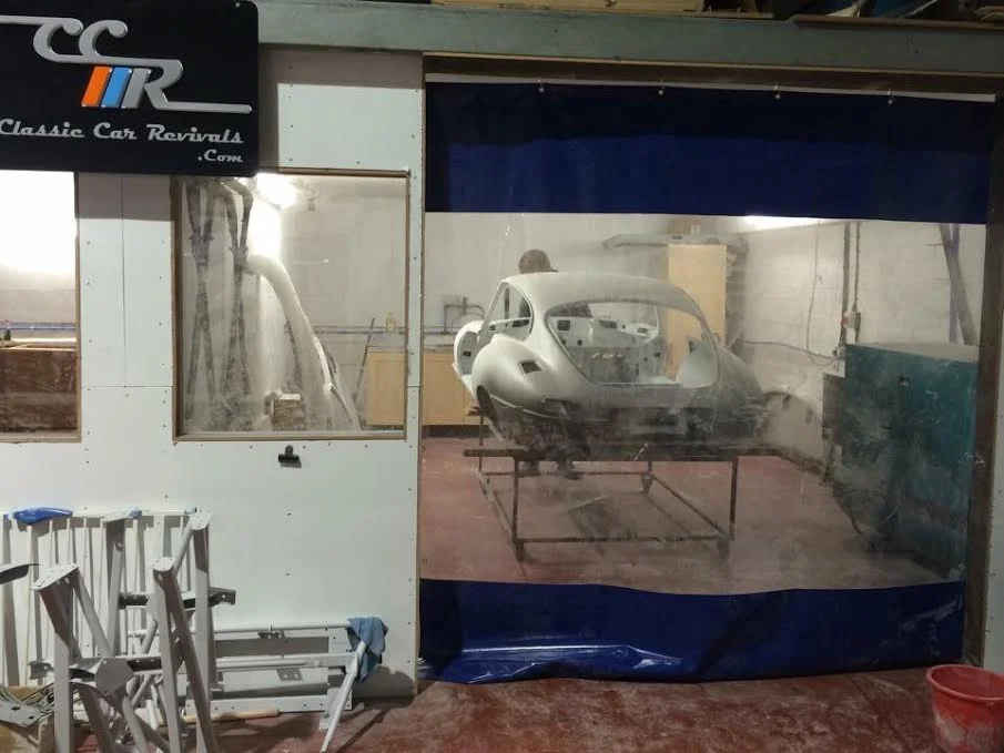 Jaguar E Type in prep booth