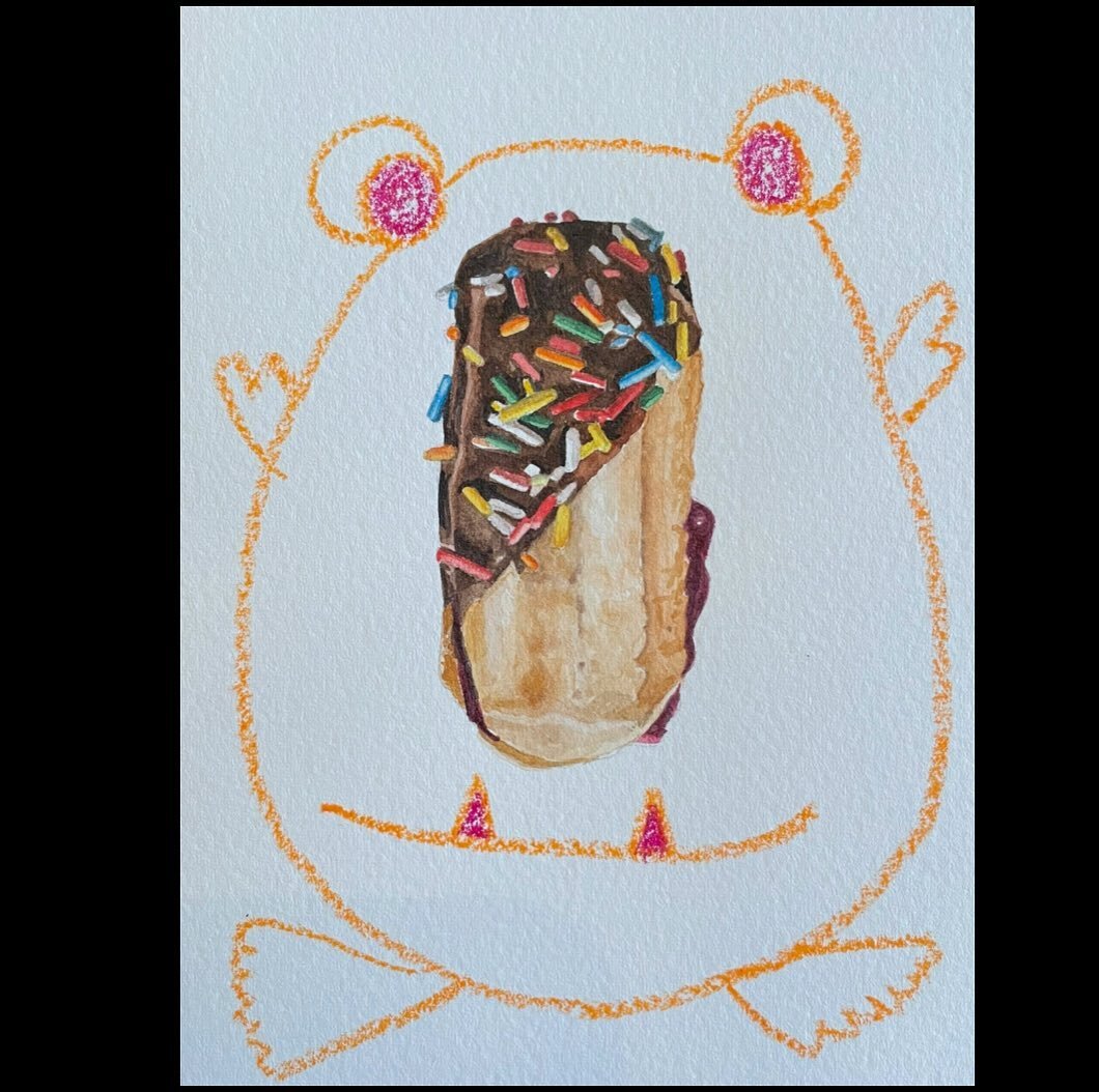 &lsquo;Cookie Monster no. 2&rsquo; 
Watercolor and crayon on paper.
.
.
I painted the cookie, Blake made the monster.