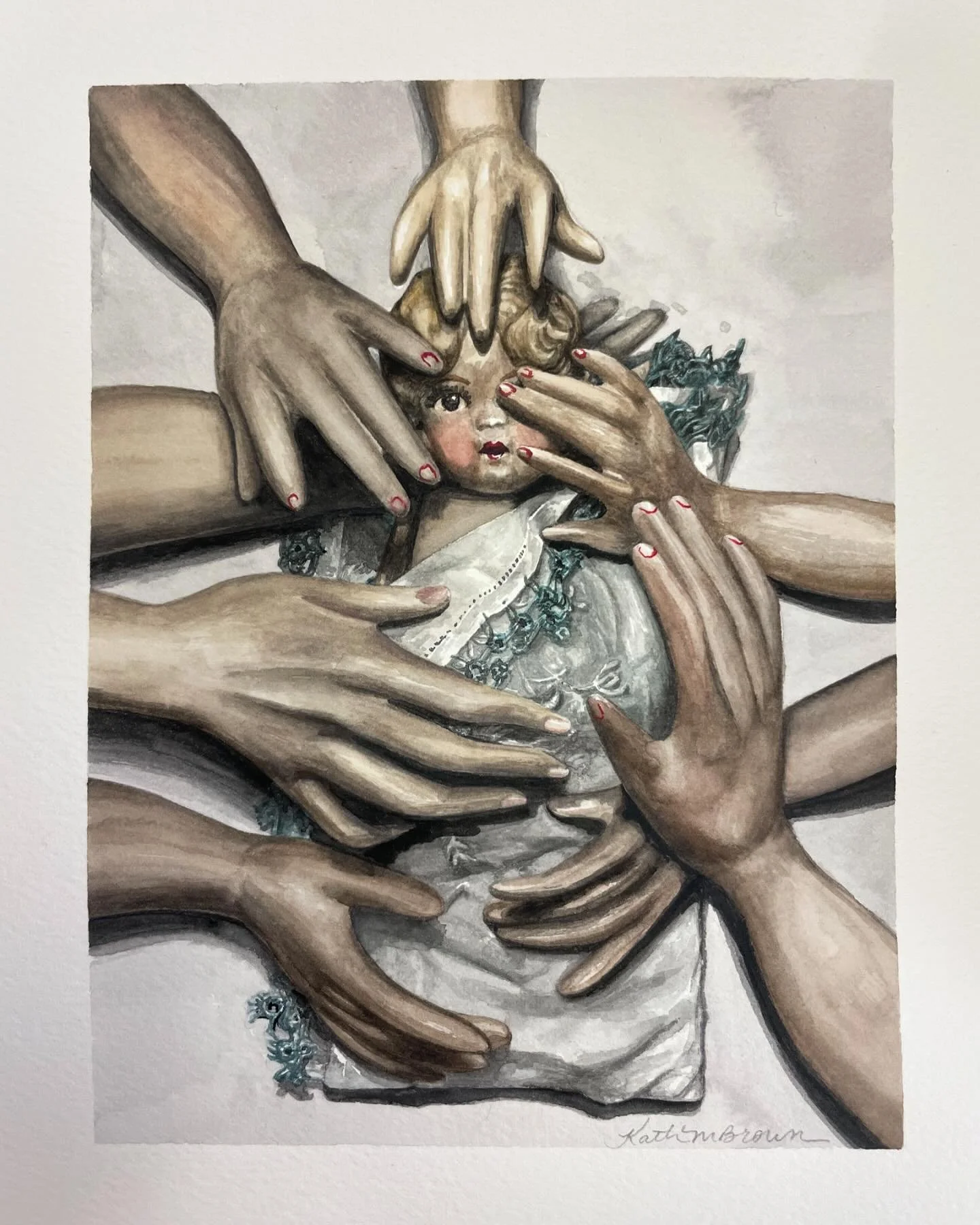 &lsquo;Hands to Protect her Rights&rsquo; watercolor on paper. 5x7&rdquo;. 2024. 
.
.
.
.
#womenprotectingwomen #womensrights #womeninamerica #womenempowerment #womensupportingwomen #advocateforchange #protectourrights #protectwomensrights #watercolo