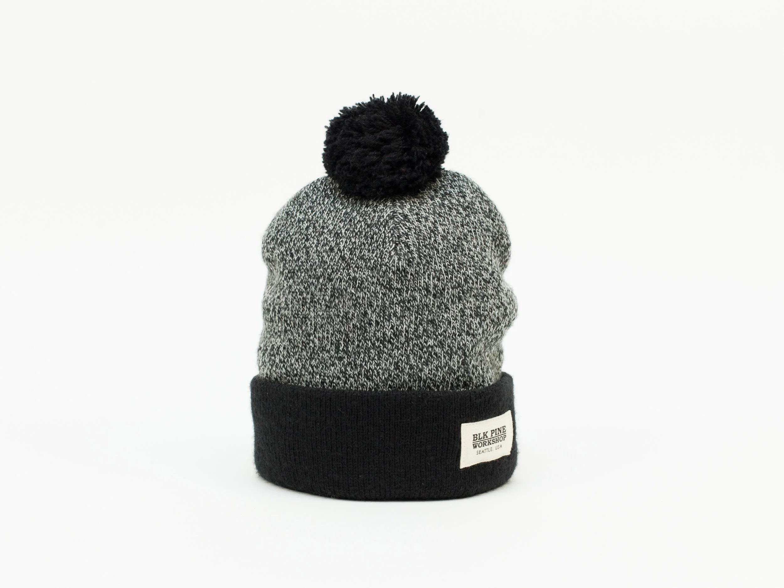 Tight Knit Contrast Pom Pom Beanie - Black