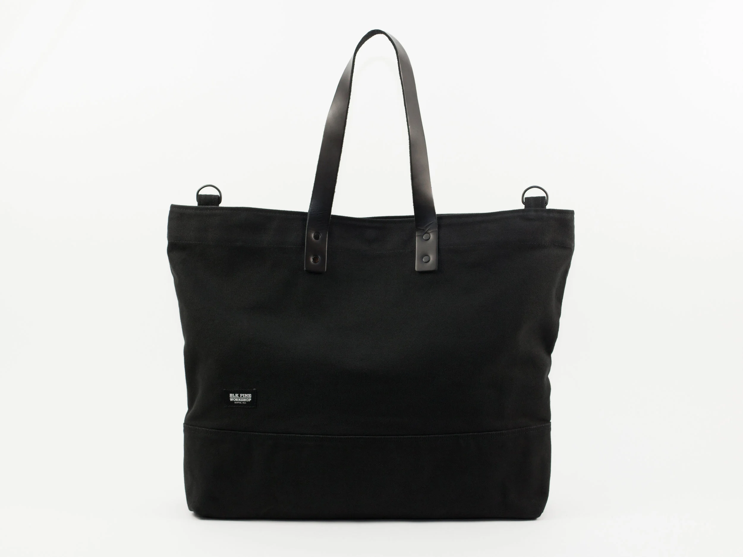 Classic Leather Canvas Large Tote - Black