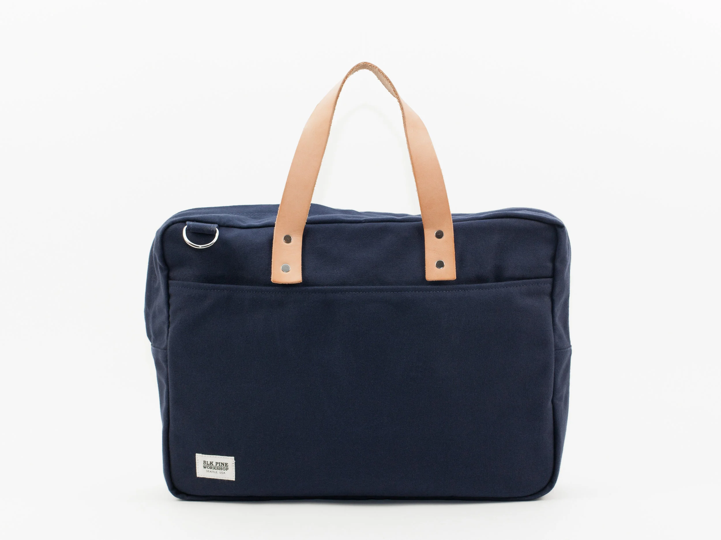 Classic Leather Canvas Briefcase - Navy