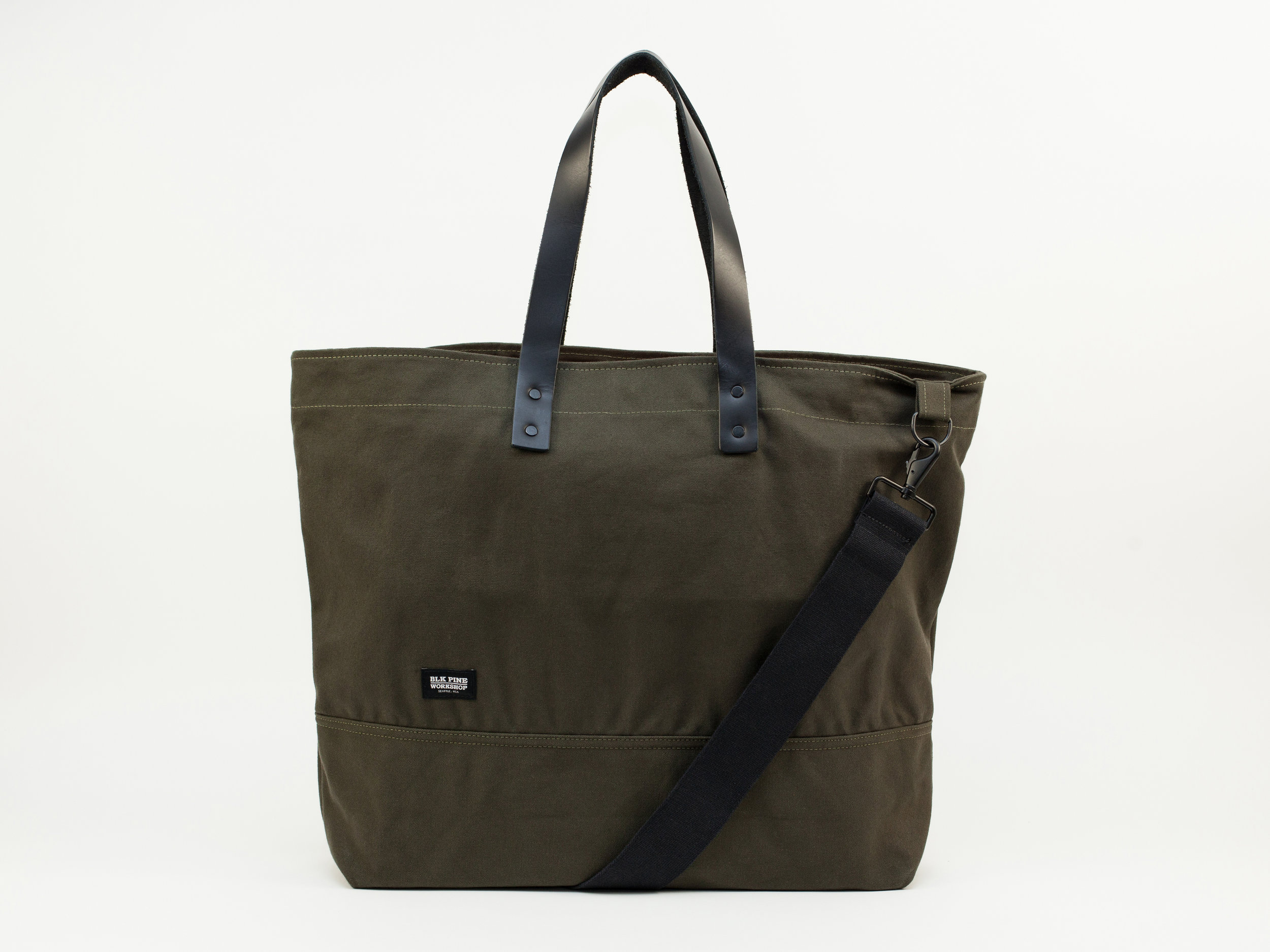 Classic Leather Canvas Large Tote - Olive — BLK PINE WORKSHOP