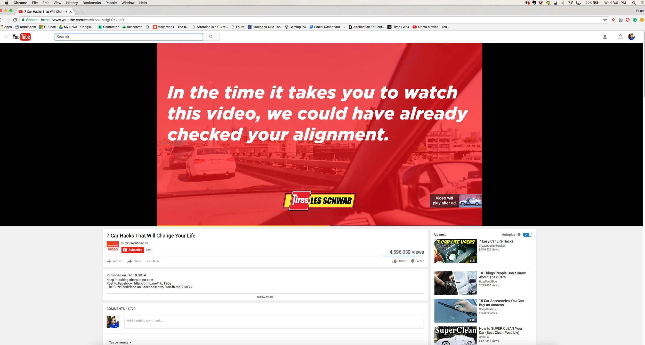  Contextual pre-roll that suggests Les Schwab services based on the length of the video. 