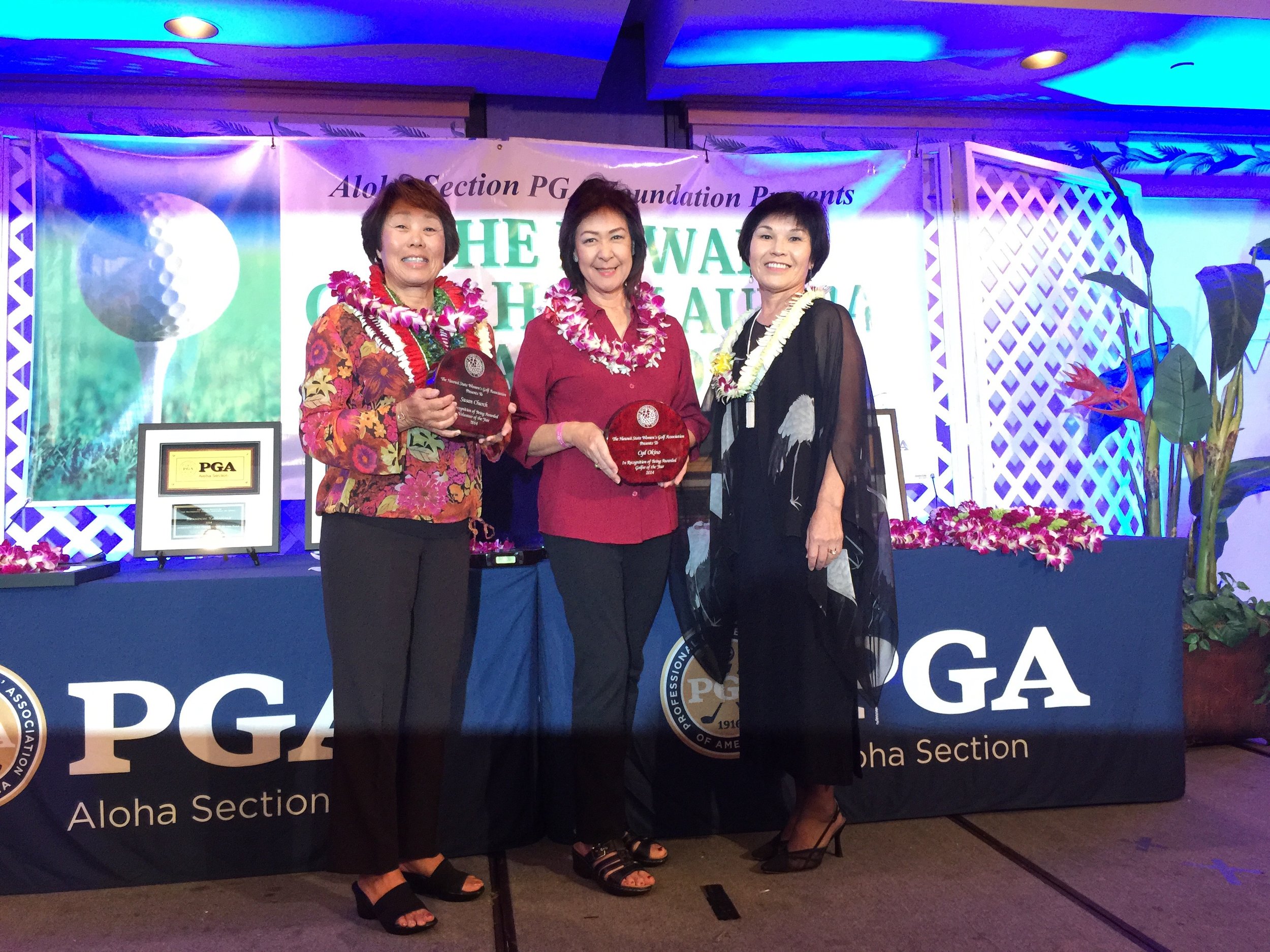 Susan Church, Lori Okino (Cyd's Mom) and Gwen Omori (HSWGA Pres.)