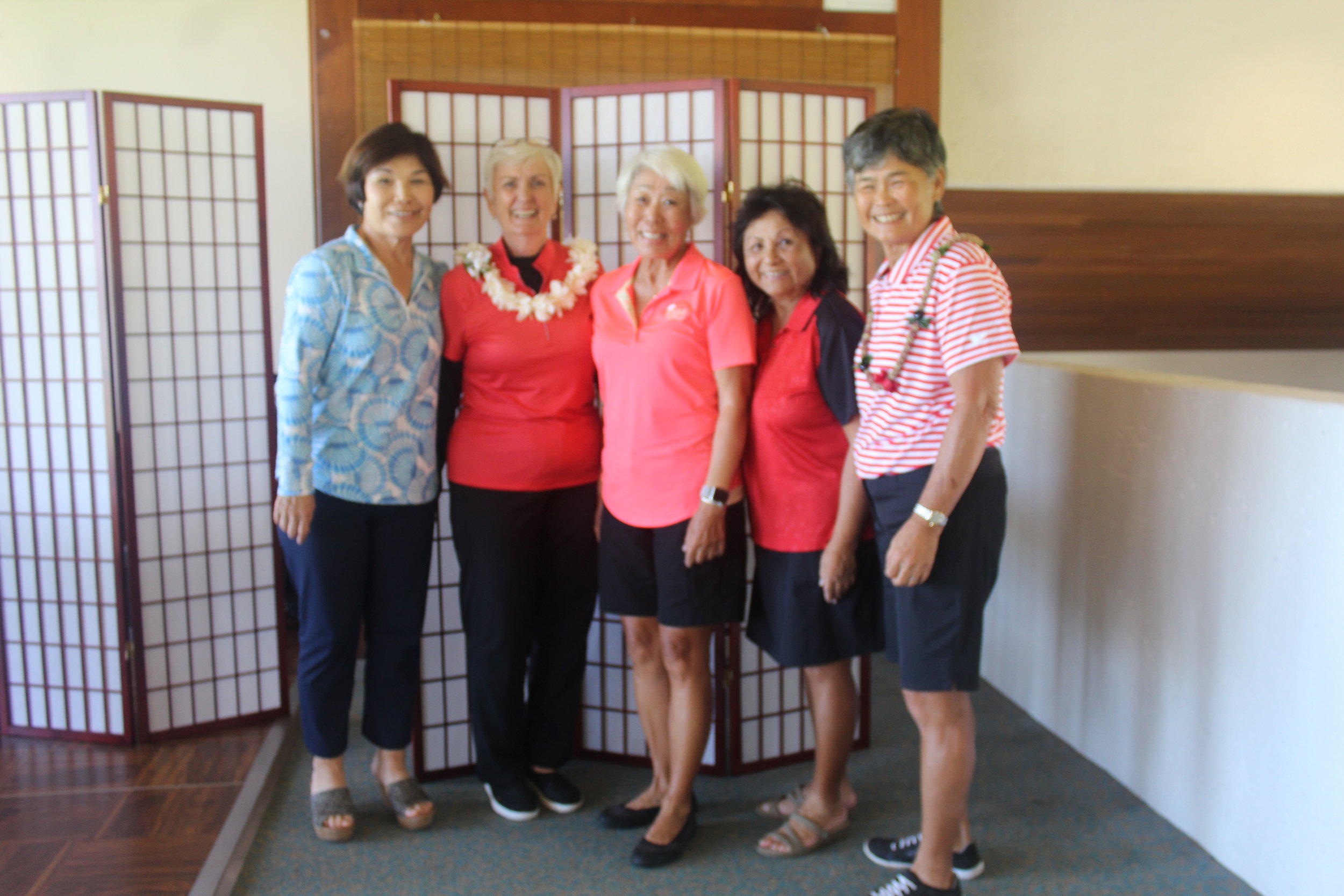  Some of our HSWGA board members:  (left to right) Gwen Omori, Barb Schroeder, Susan Church, Jeanette Takahashi, and Bev Kim. (missing: Kathy Ordway, Shera Hiam, Susan Fujiki, and Val Vares) 
