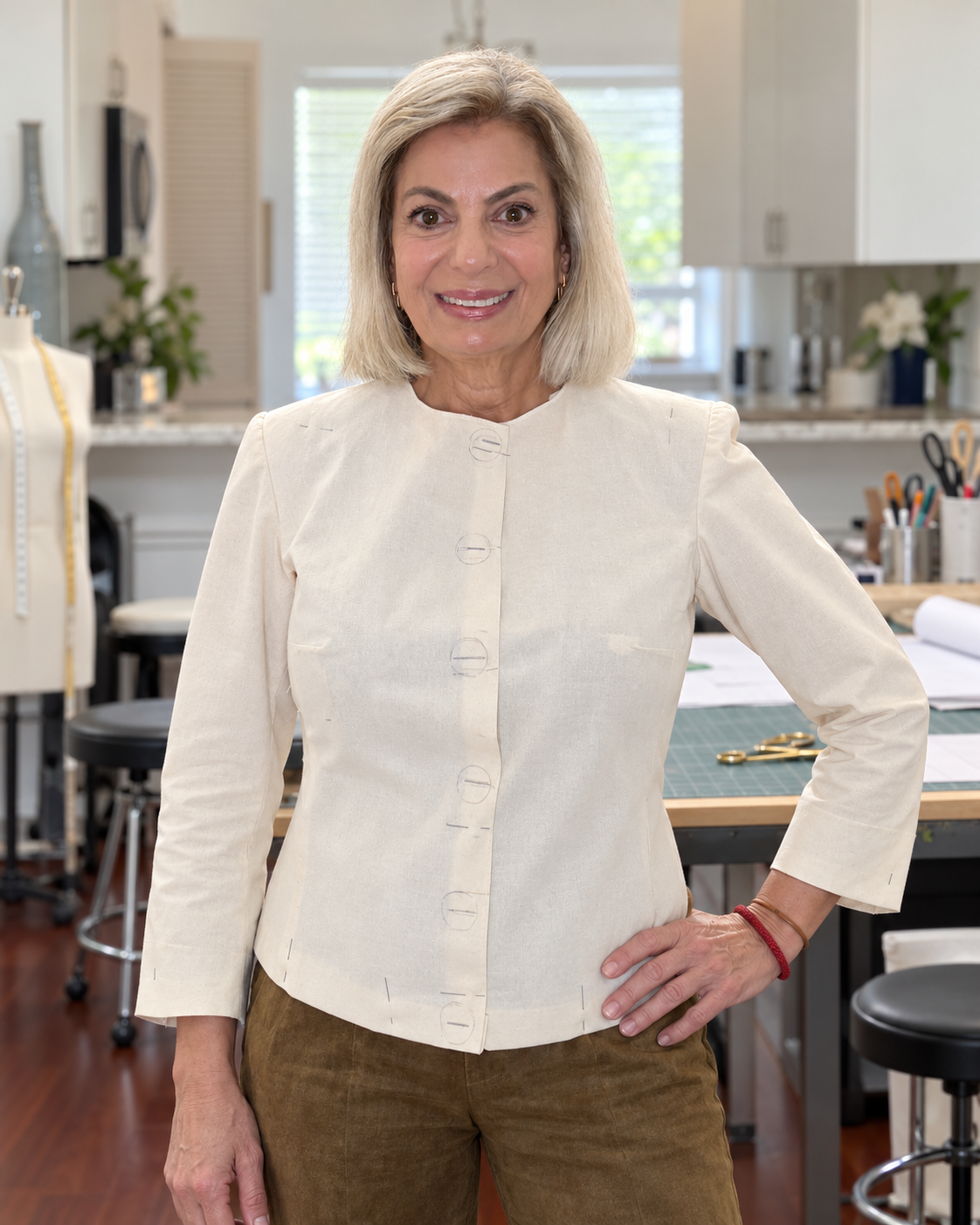 Ivory muslin jacket workroom portrait.png