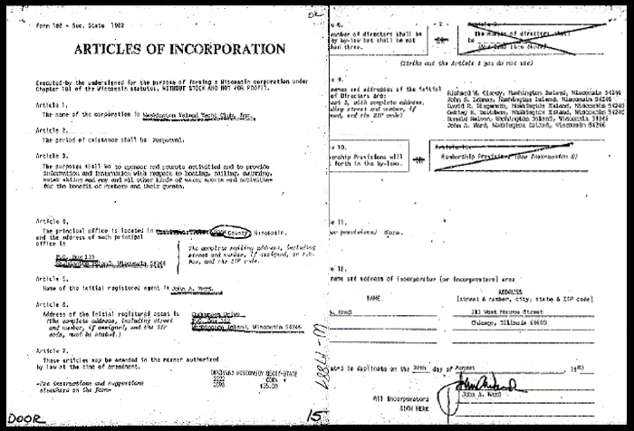 Articles of Incorporation were filed with the Wisconsin Secretary of State on September 2, 1983.