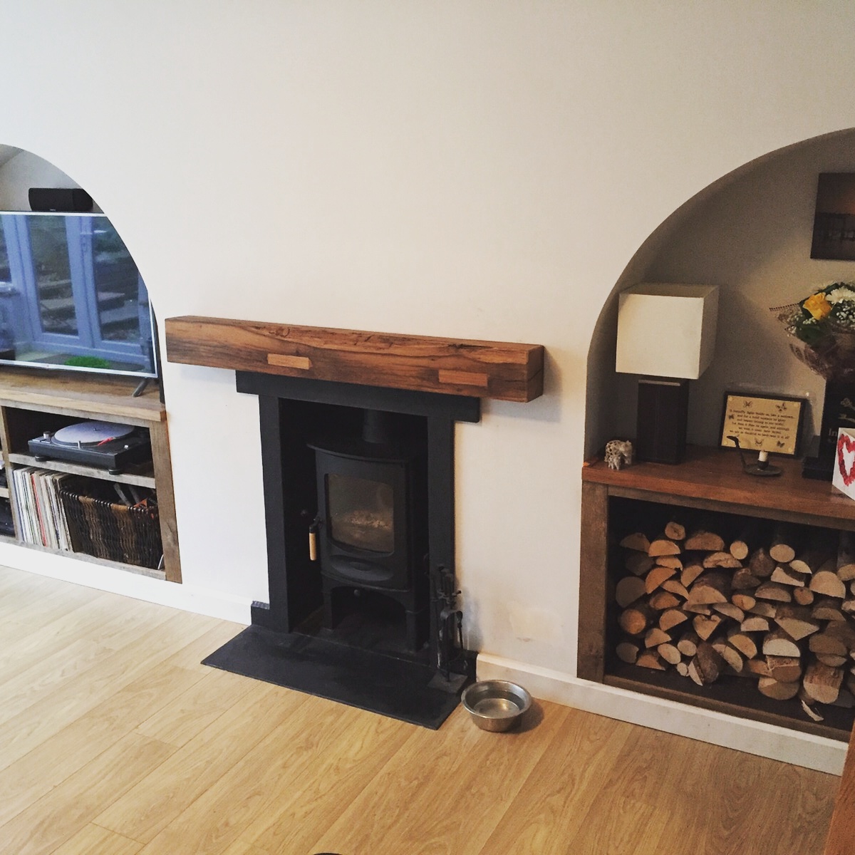 Oak fireplace mantel