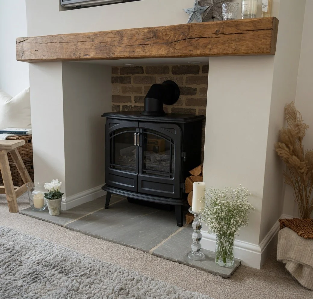 Rustic Oak Mantel 6"x 4" with fitting kit **Free Delivery**