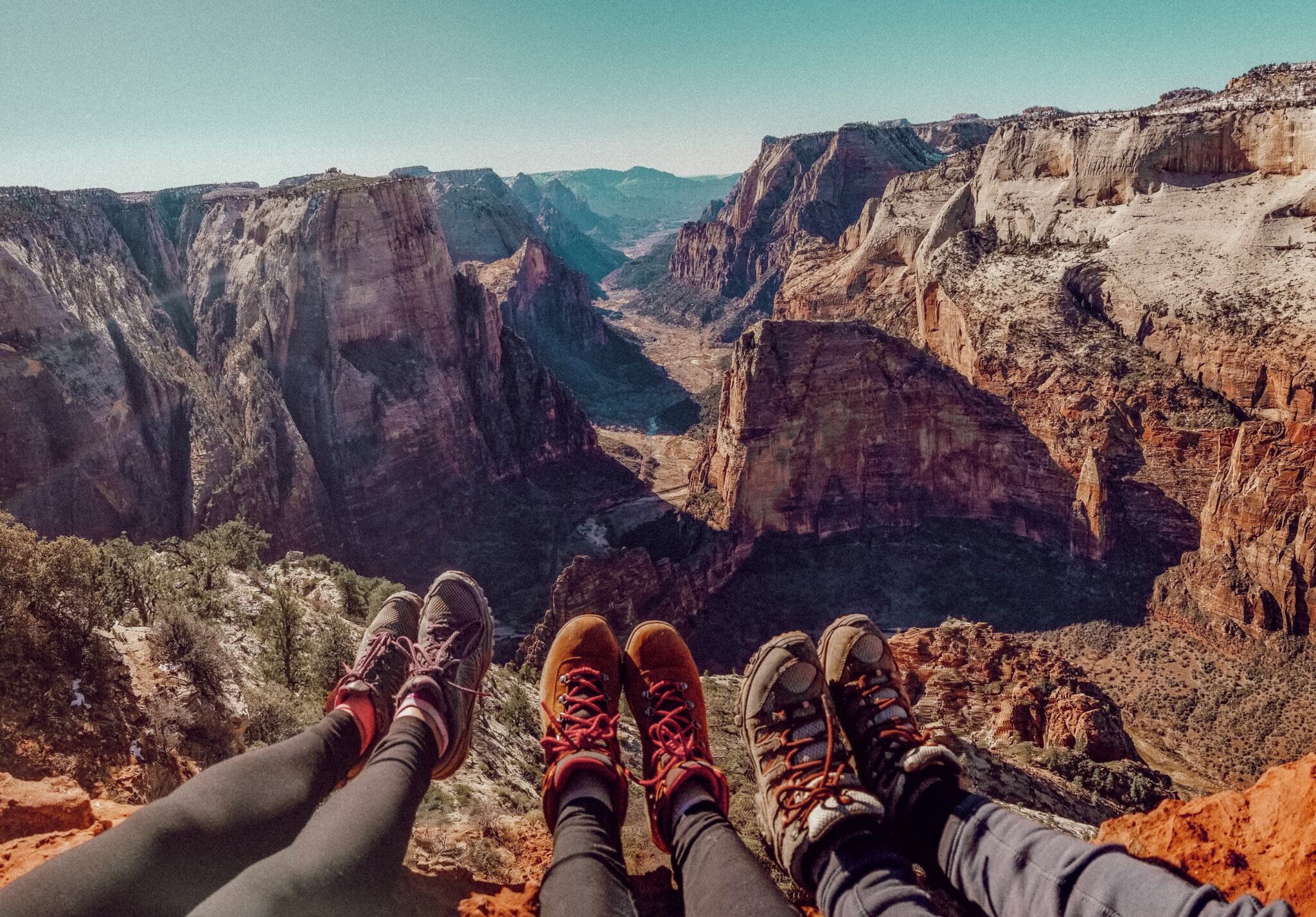 Hanging over the edge.