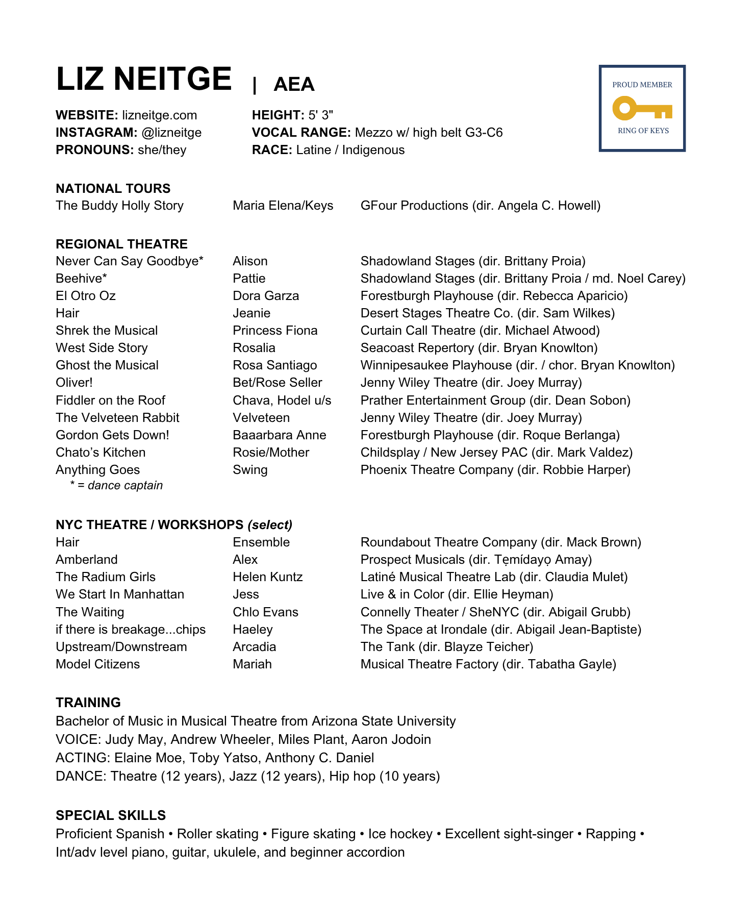 Liz Neitge's Acting Resume Fall 2026