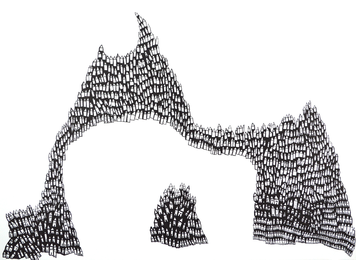 Island, 23" x 30", sumi ink, rives bfk, 2012