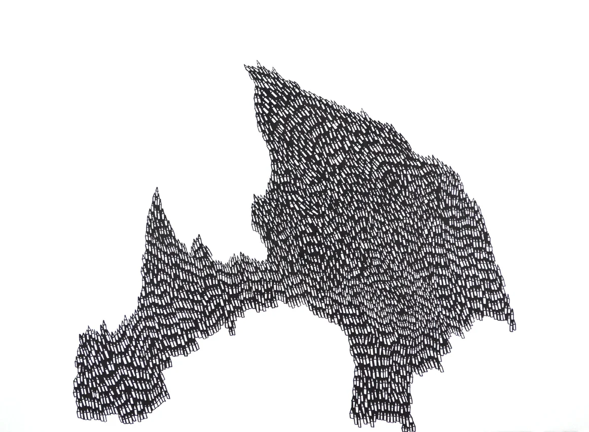 Two Halves, 23" x 30", sumi ink, rives bfk, 2014