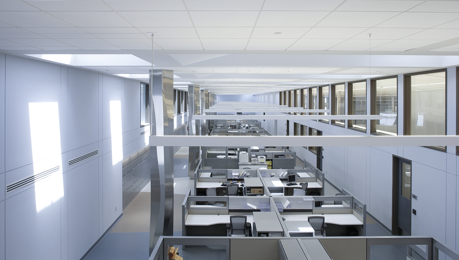 Designed by NK Architects, the New York Blood Center demonstrates how bringing natural daylight into an interior can enhance the workplace environment.