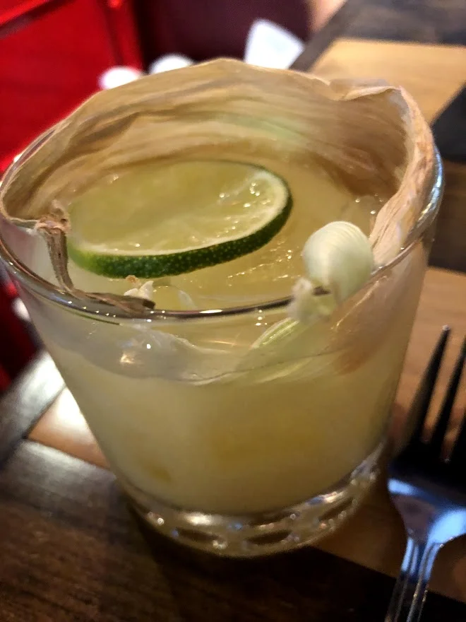 Third Course Cocktail Pairing: All I can remember is that there is corn milk and lime in this. Made similarly to how you make a margarita. 