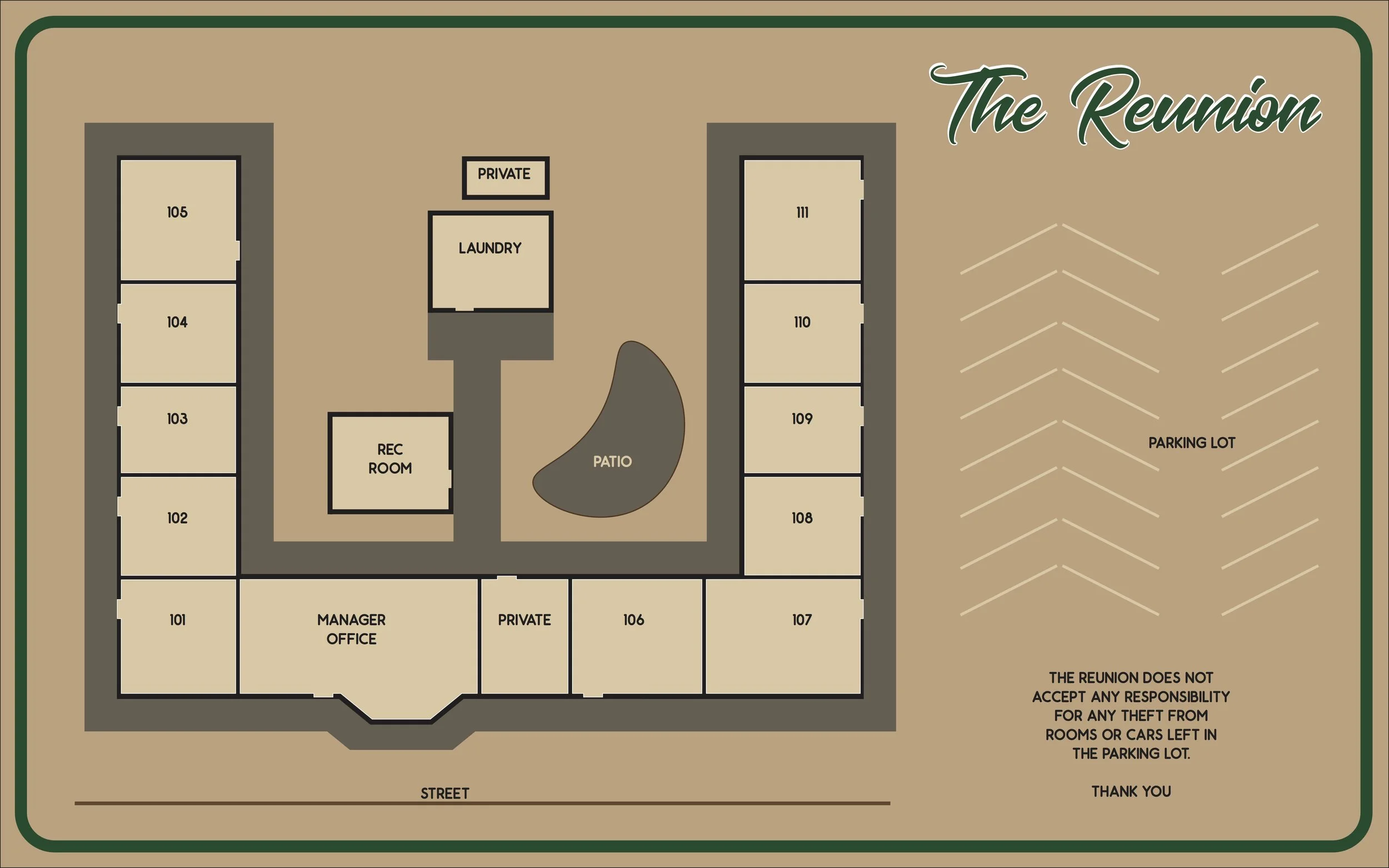 The Reunion - motel directional sign