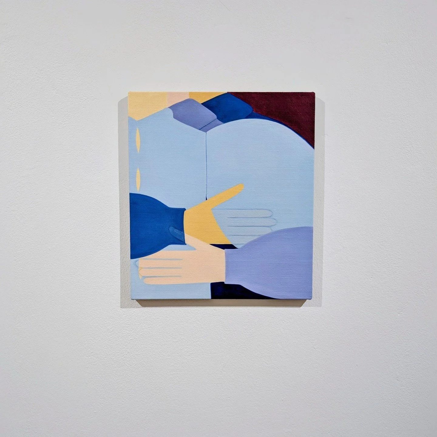 Touch and how we hold one another are reinterpreted in these paintings, where there&rsquo;s both a clinical side with lots of open hands and a depth as we get to see the hands typically concealed beneath clothing. I liked the duality of the intimacy 