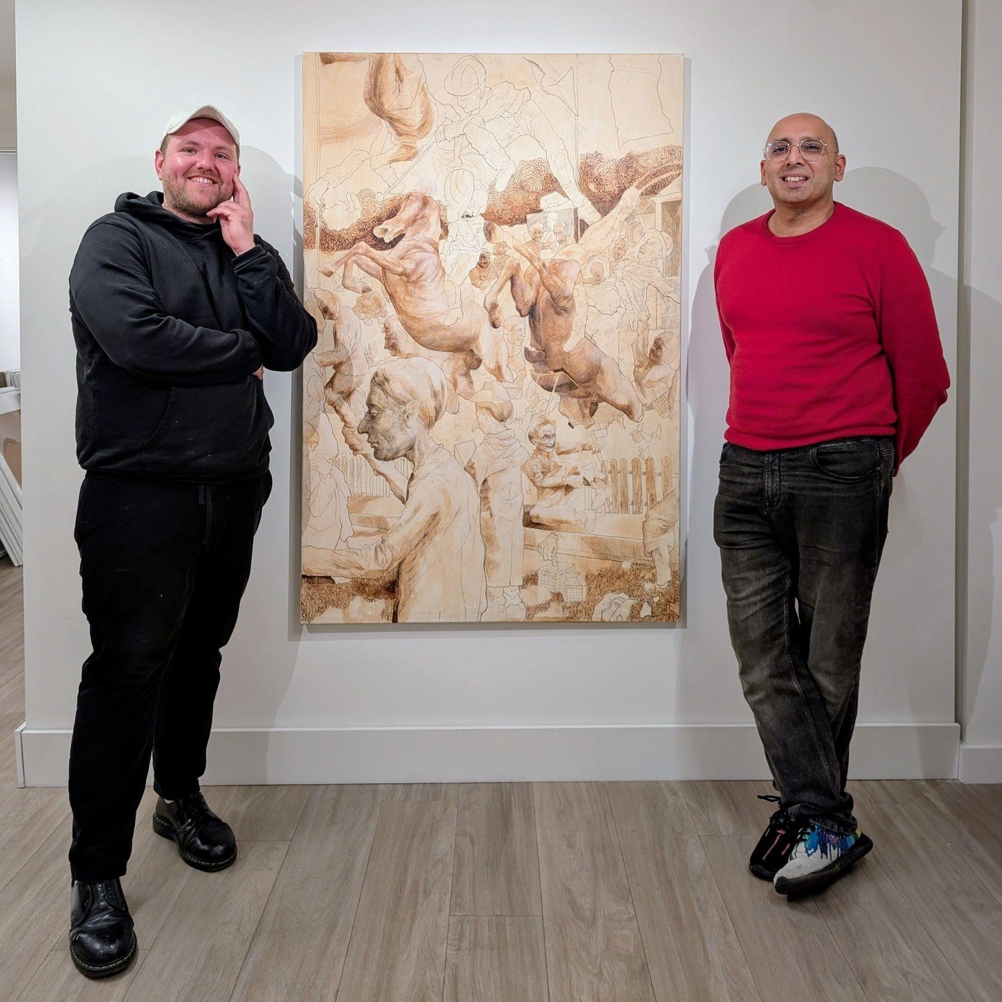 You could spend hours with these fantastically detailed drawings and not identify every detail, even with the artist-provided handy guides next to each piece. They are gruesome, satirical, and thoughtful drawings that look at the horse cloning lawsui