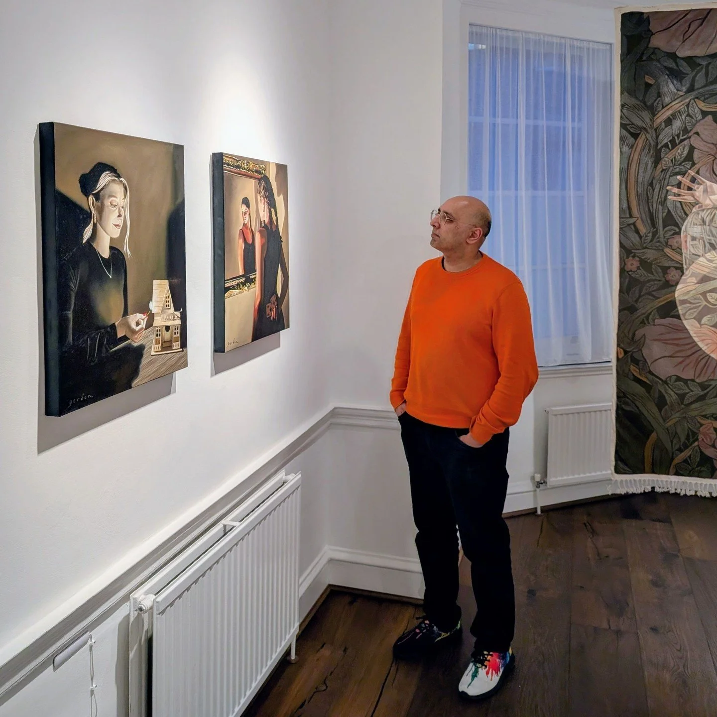 These figurative paintings are filled with dramatic lighting, whether it&rsquo;s a whole body, a pair of legs, or a close-up of an ear. They are accompanied by a William Morris-inspired large-scale work, in an exhibition about anxiety and mental heal
