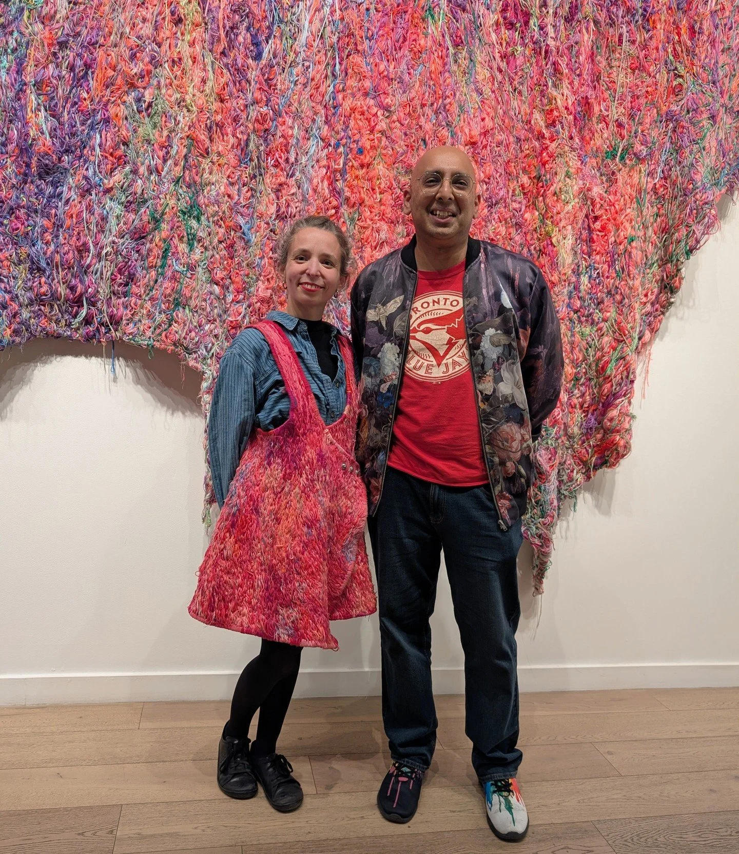 A giant woven piece, based on the colours she has observed in nature, dominates the space. It&rsquo;s so large that the artist had to work on it in sections and didn&rsquo;t know what it would look like before it was fully unfurled. She uses discarde