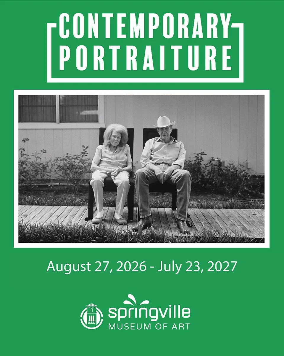Contemporary Portraiture exhibition graphic at Springville Museum of Art featuring six portraits by Justin Hackworth.