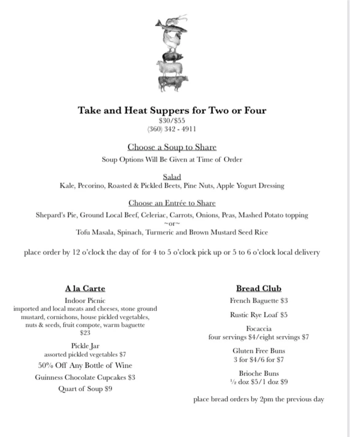 This week’s menu.