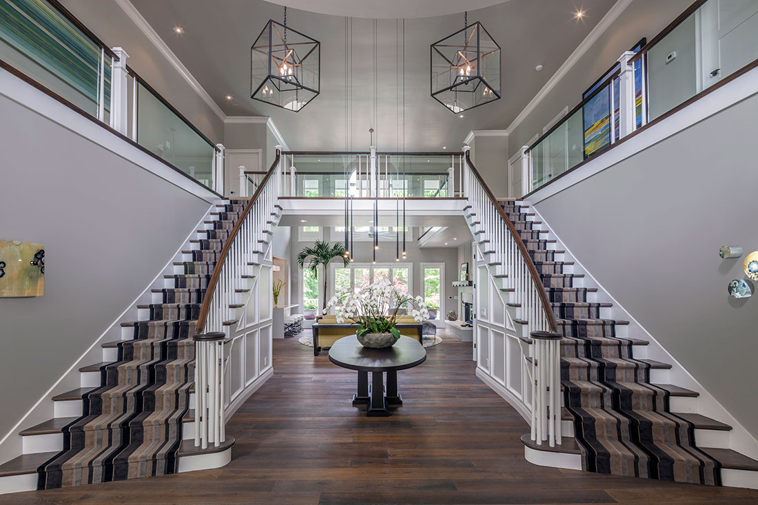 stairs carpets chandeliers open space vase greenery stairs carpets chandeliers open space vase greenery